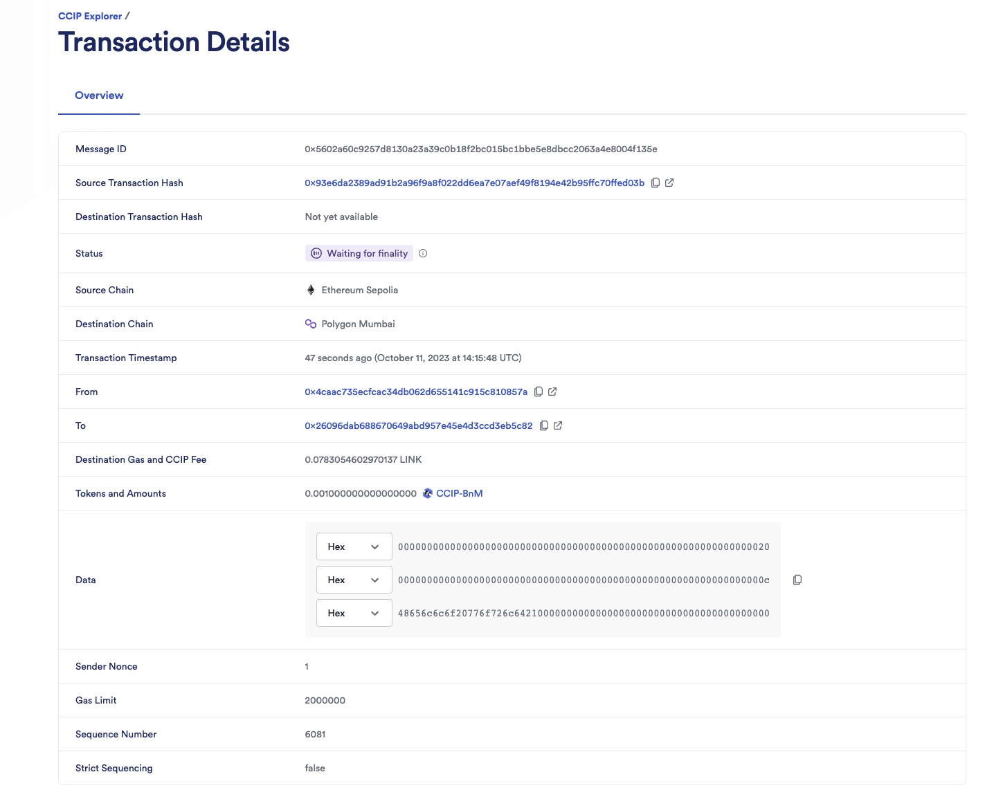 Chainlink CCIP Explorer transaction details